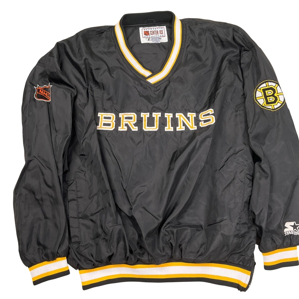 NHL Starter Boston Bruins Windbreaker Mens XLarge Black Pullover Shirt VTG